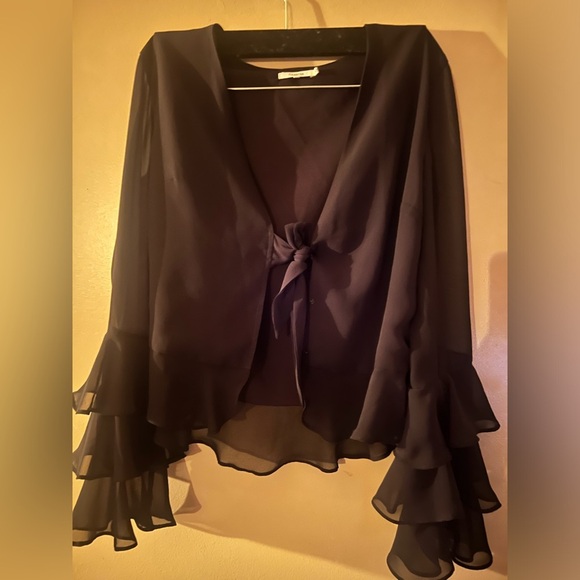 Tularosa Winnie Black Ruffle Sleeve Blouse xs fairy cottage revolve flowy sheer - Picture 5 of 7